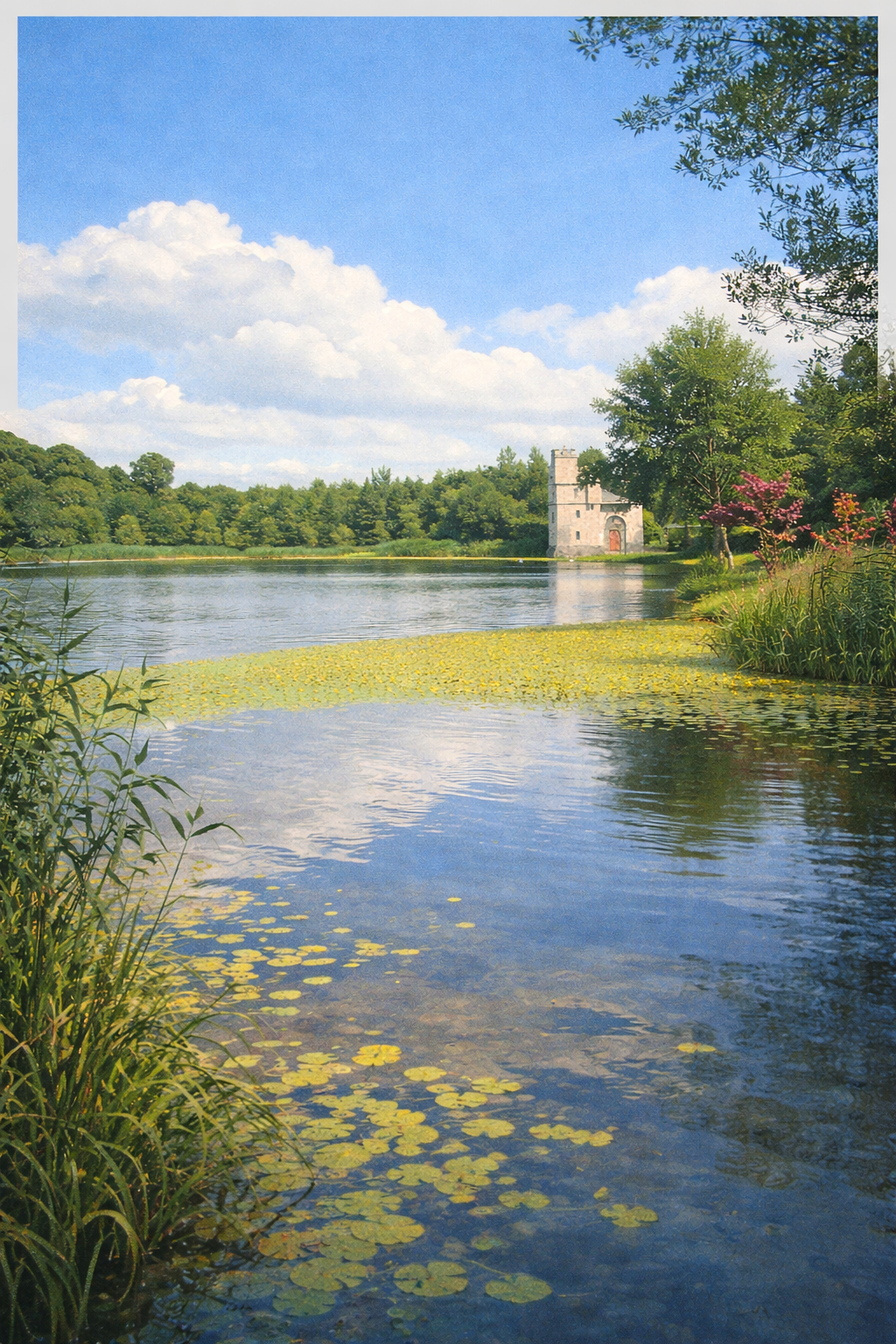 Lake view with waterside tower